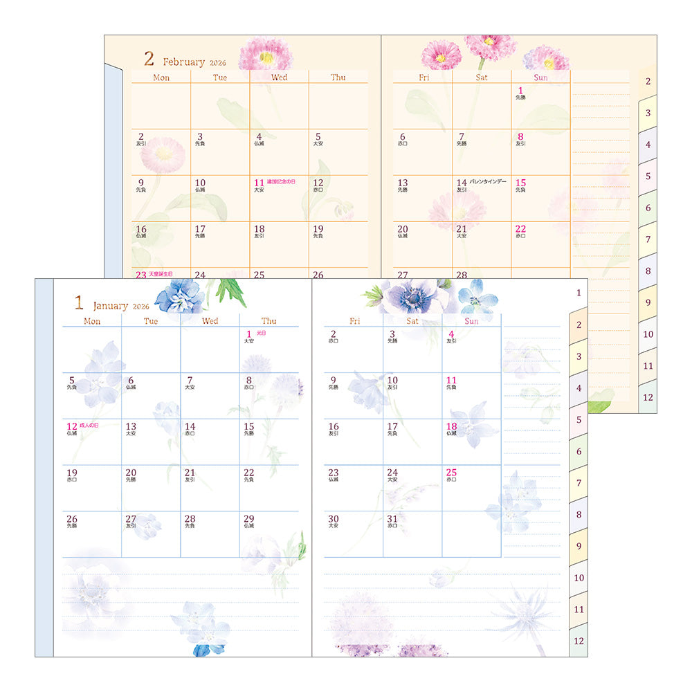 Midori Pocket Diary <A6> Country Time Flower 2026
