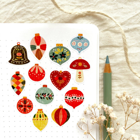 Christmas Baubles - Sticker Sheet | Festive Holiday Decor