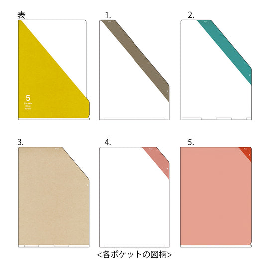 Midori 5 Pockets Clear Folder <A4> Stripe Yellow