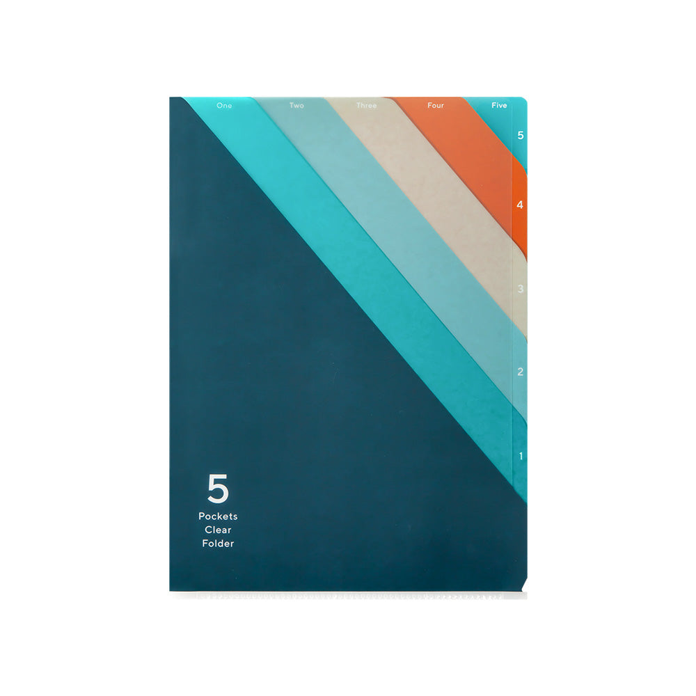 Midori 5 Pockets Clear Folder <A4> Stripe Navy