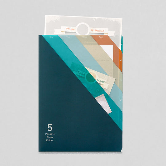 Midori 5 Pockets Clear Folder <A4> Stripe Navy