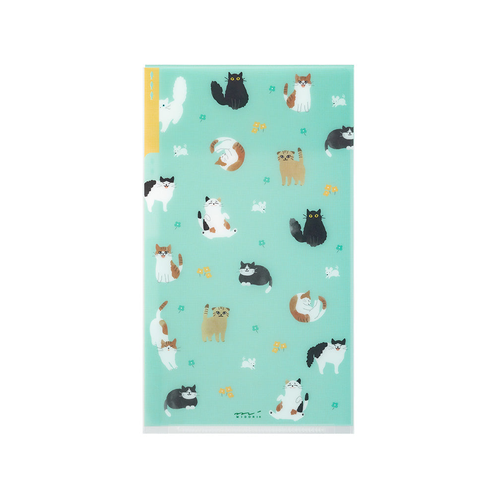 Midori 3 Pockets Clear Folder <A5 Slim> with Flap Cats