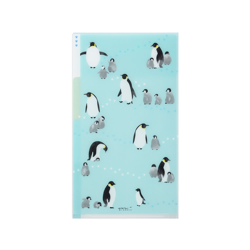 Midori 3 Pockets Clear Folder <A5 Slim> with Flap Penguins