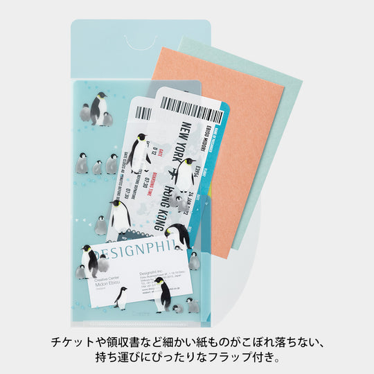 Midori 3 Pockets Clear Folder <A5 Slim> with Flap Penguins