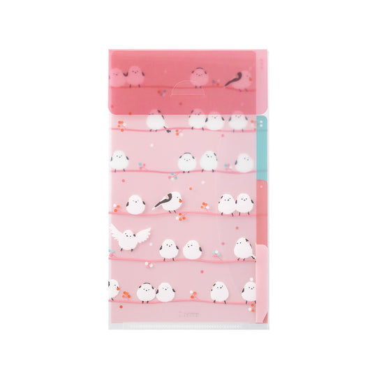 Midori 3 Pockets Clear Folder <A5 Slim> with Flap Long-tailed Tits