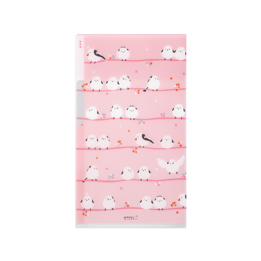 Midori 3 Pockets Clear Folder <A5 Slim> with Flap Long-tailed Tits