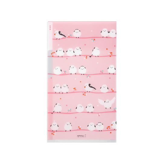 Midori 3 Pockets Clear Folder <A5 Slim> with Flap Long-tailed Tits