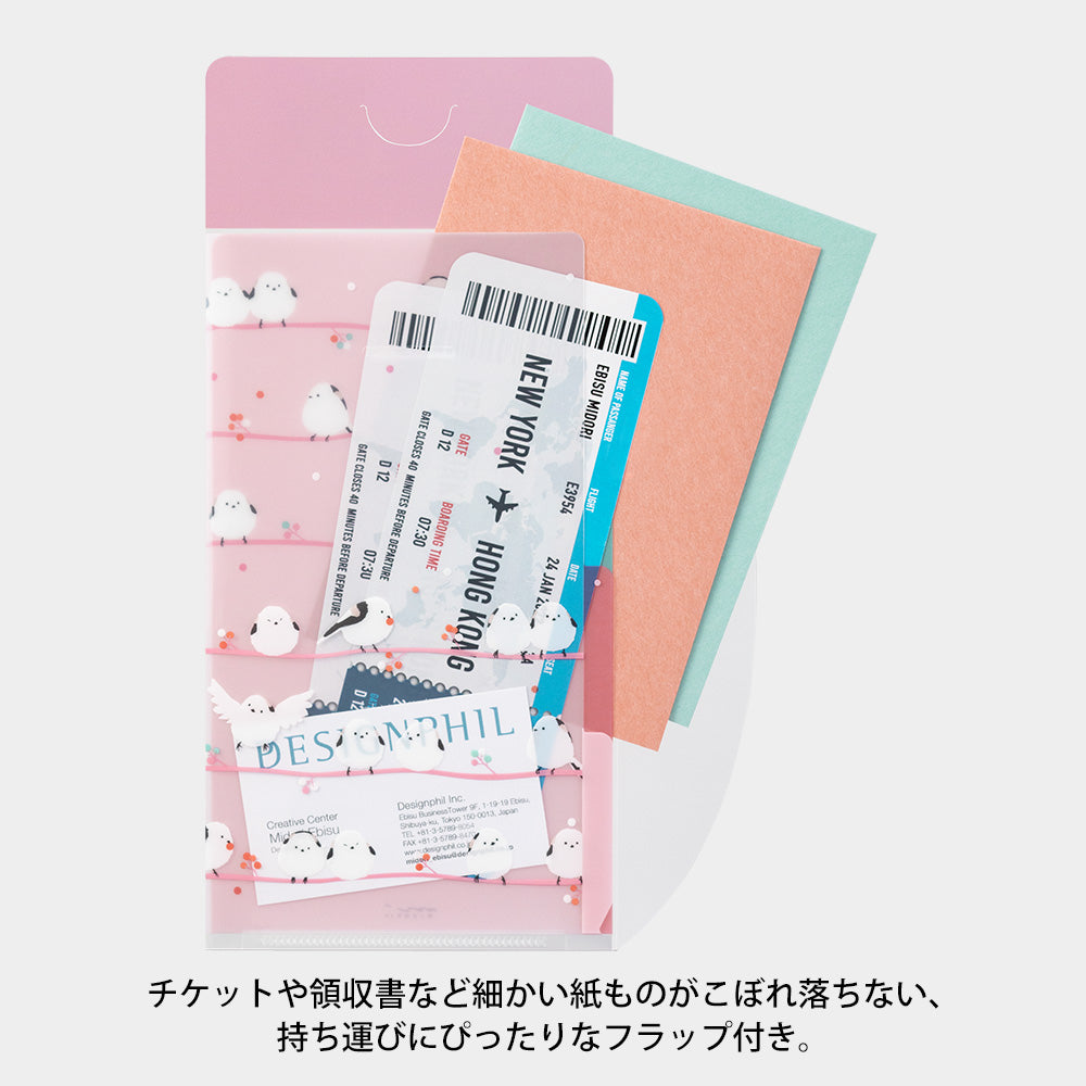 Midori 3 Pockets Clear Folder <A5 Slim> with Flap Long-tailed Tits