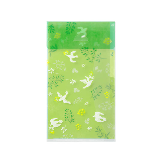 Midori 3 Pockets Clear Folder <A5 Slim> with Flap White Birds
