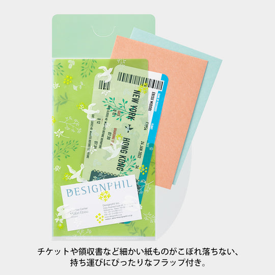Midori 3 Pockets Clear Folder <A5 Slim> with Flap White Birds