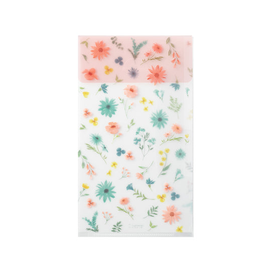 Midori 3 Pockets Clear Folder <A5 Slim> with Flap Flowers