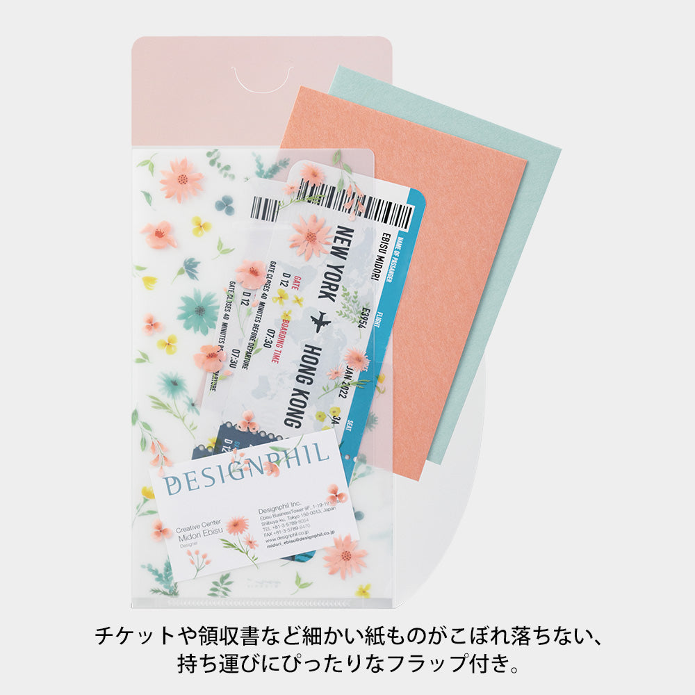 Midori 3 Pockets Clear Folder <A5 Slim> with Flap Flowers