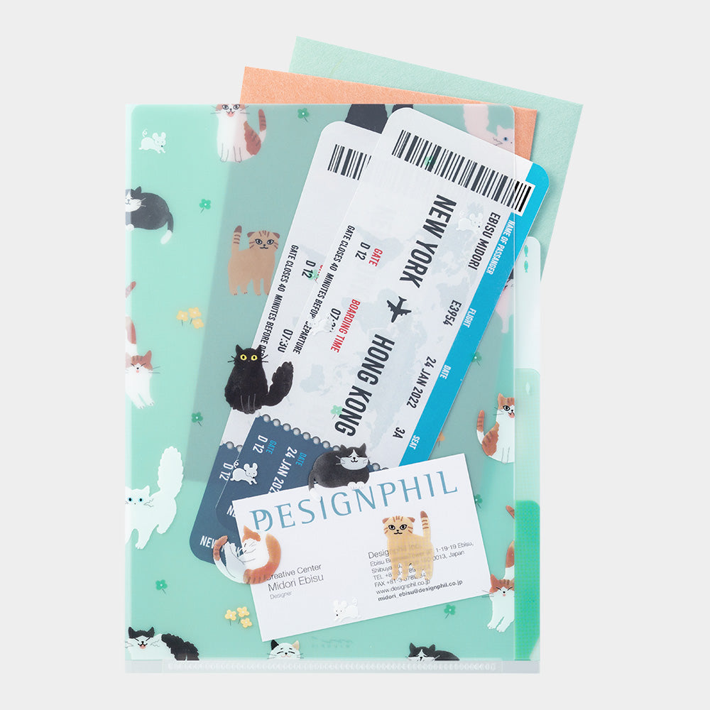 Midori 3 Pockets Clear Folder <A5> Cats A
