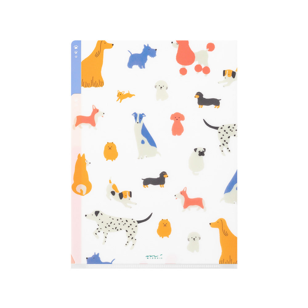Midori 3 Pockets Clear Folder <A5> Dogs