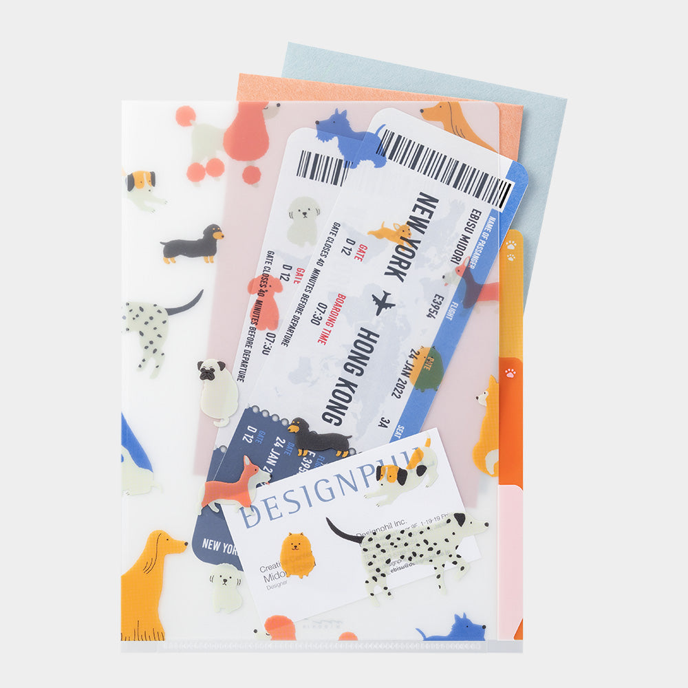 Midori 3 Pockets Clear Folder <A5> Dogs