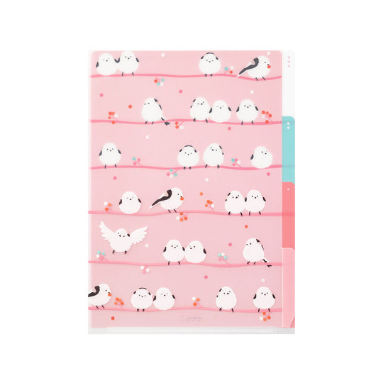 Midori 3 Pockets Clear Folder <A5> Long-tailed Tits