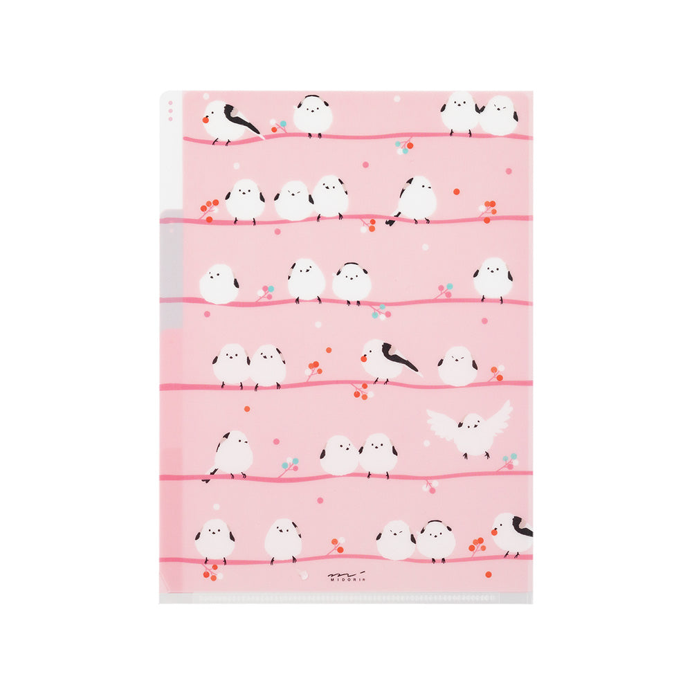 Midori 3 Pockets Clear Folder <A5> Long-tailed Tits