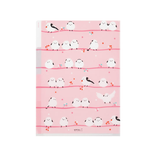 Midori 3 Pockets Clear Folder <A5> Long-tailed Tits