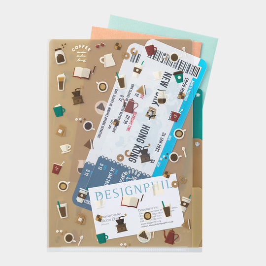 Midori 3 Pockets Clear Folder <A5> Coffee A