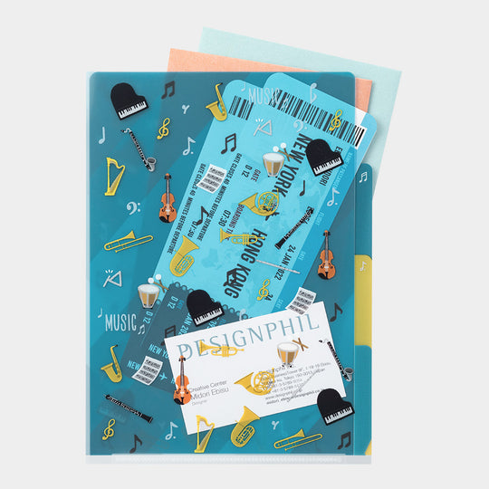 Midori 3 Pockets Clear Folder <A5> Musical Instruments