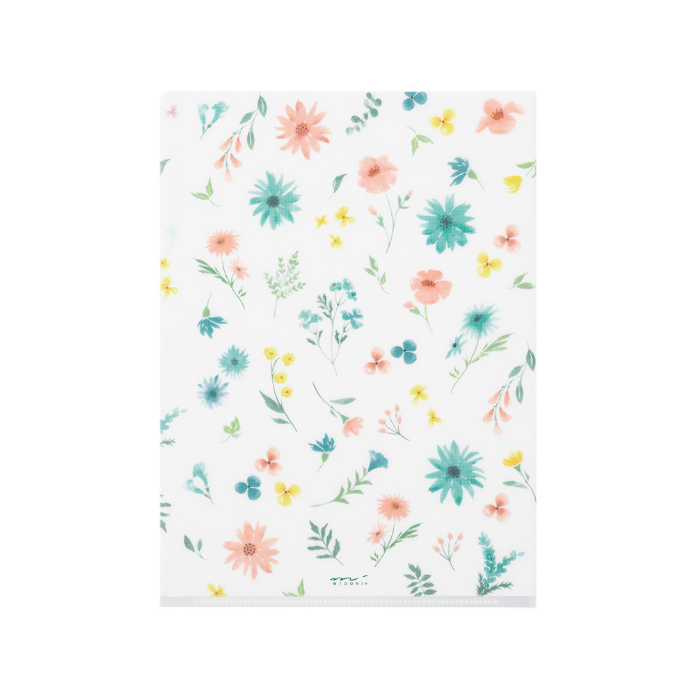 Midori 3 Pockets Clear Folder <A5> Flowers B