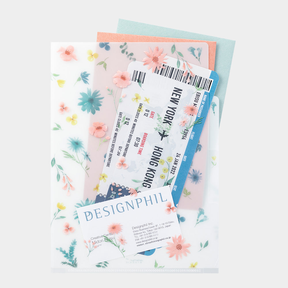 Midori 3 Pockets Clear Folder <A5> Flowers B