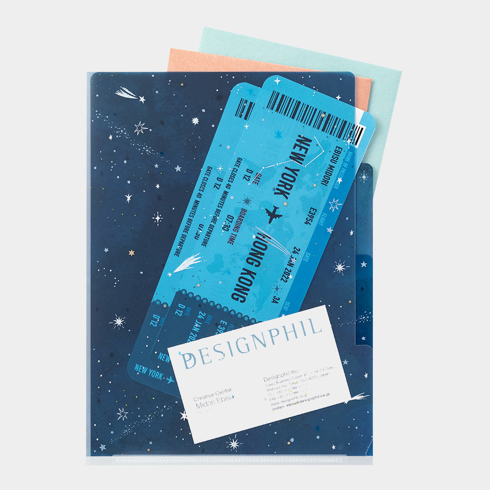 Midori 3 Pockets Clear Folder <A5> Starry Sky