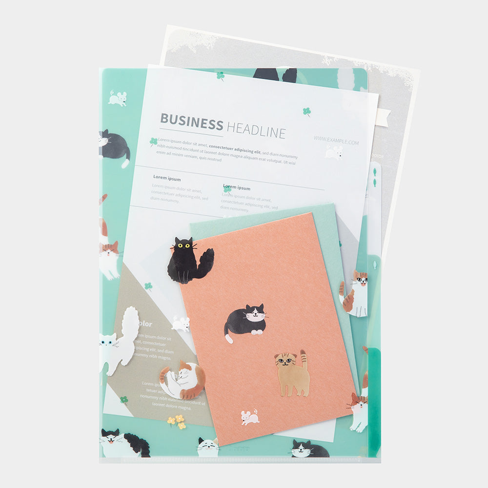 Midori 3 Pockets Clear Folder <A4> Cats