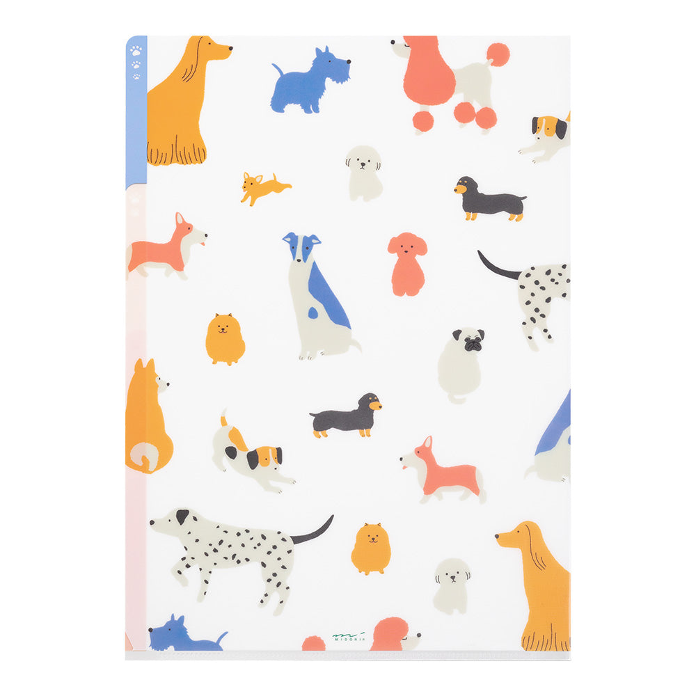 Midori 3 Pockets Clear Folder <A4> Dogs