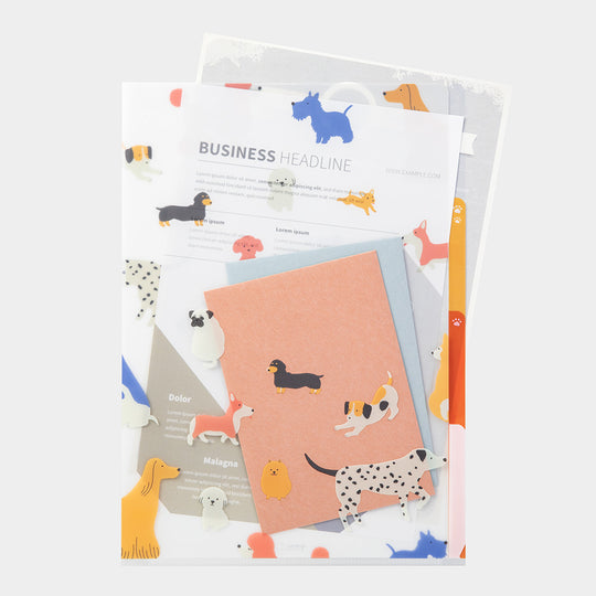 Midori 3 Pockets Clear Folder <A4> Dogs