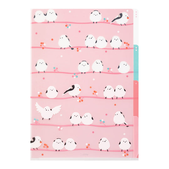 Midori 3 Pockets Clear Folder <A4> Long-tailed Tits