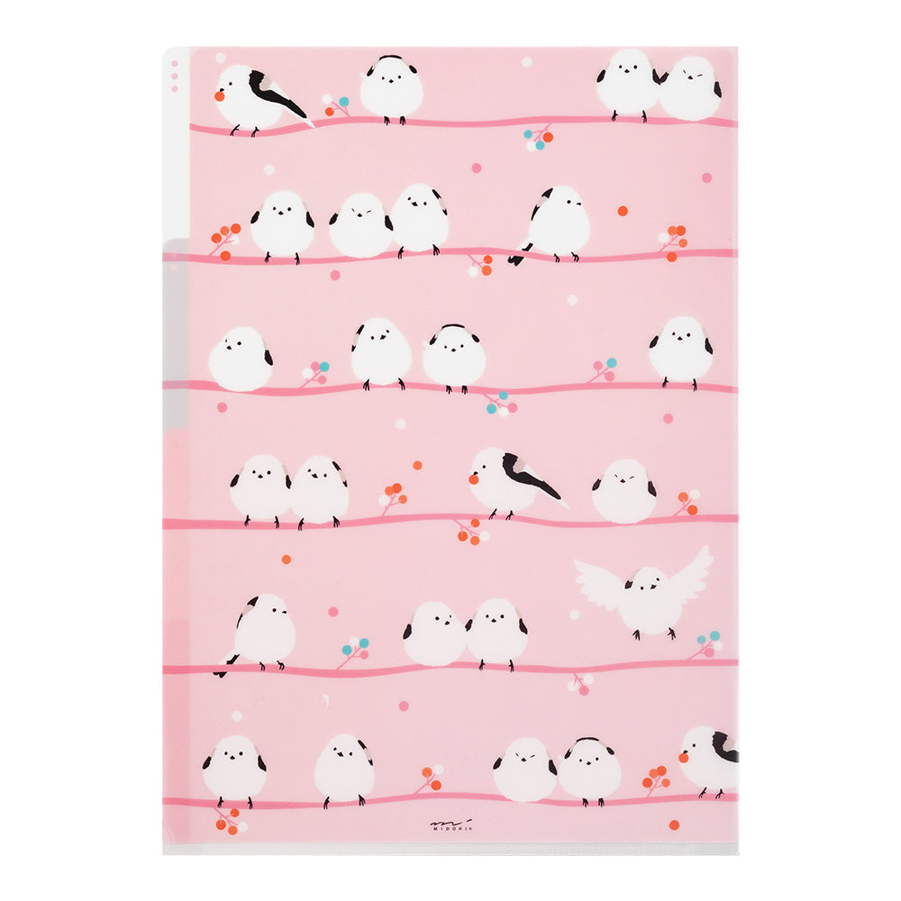 Midori 3 Pockets Clear Folder <A4> Long-tailed Tits