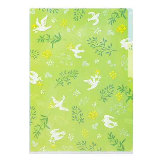 Midori 3 Pockets Clear Folder <A4> White Birds