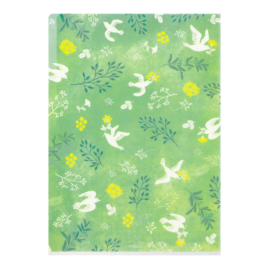 Midori 3 Pockets Clear Folder <A4> White Birds