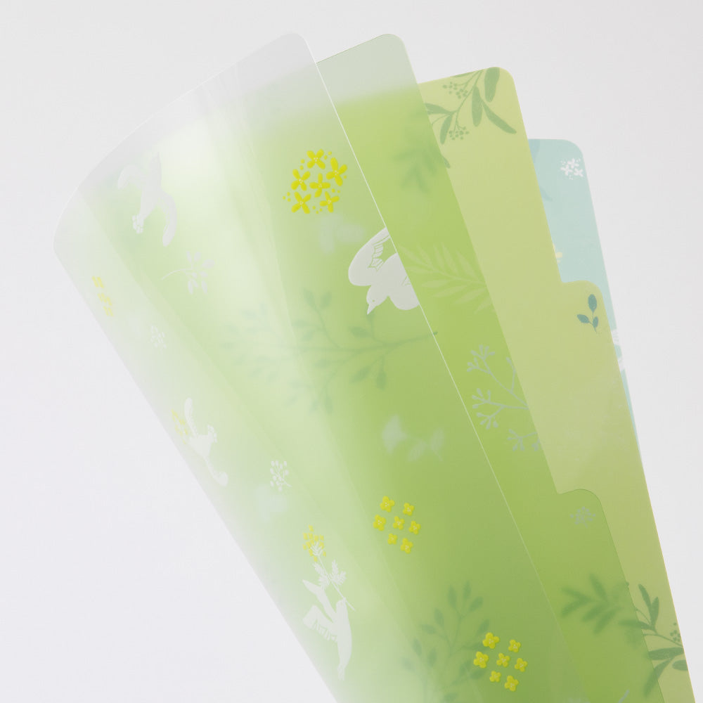 Midori 3 Pockets Clear Folder <A4> White Birds