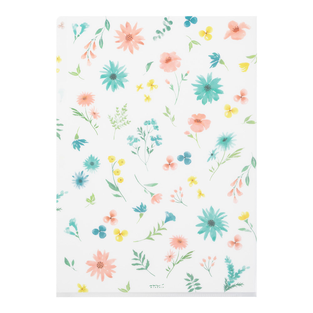 Midori 3 Pockets Clear Folder <A4> Flowers B