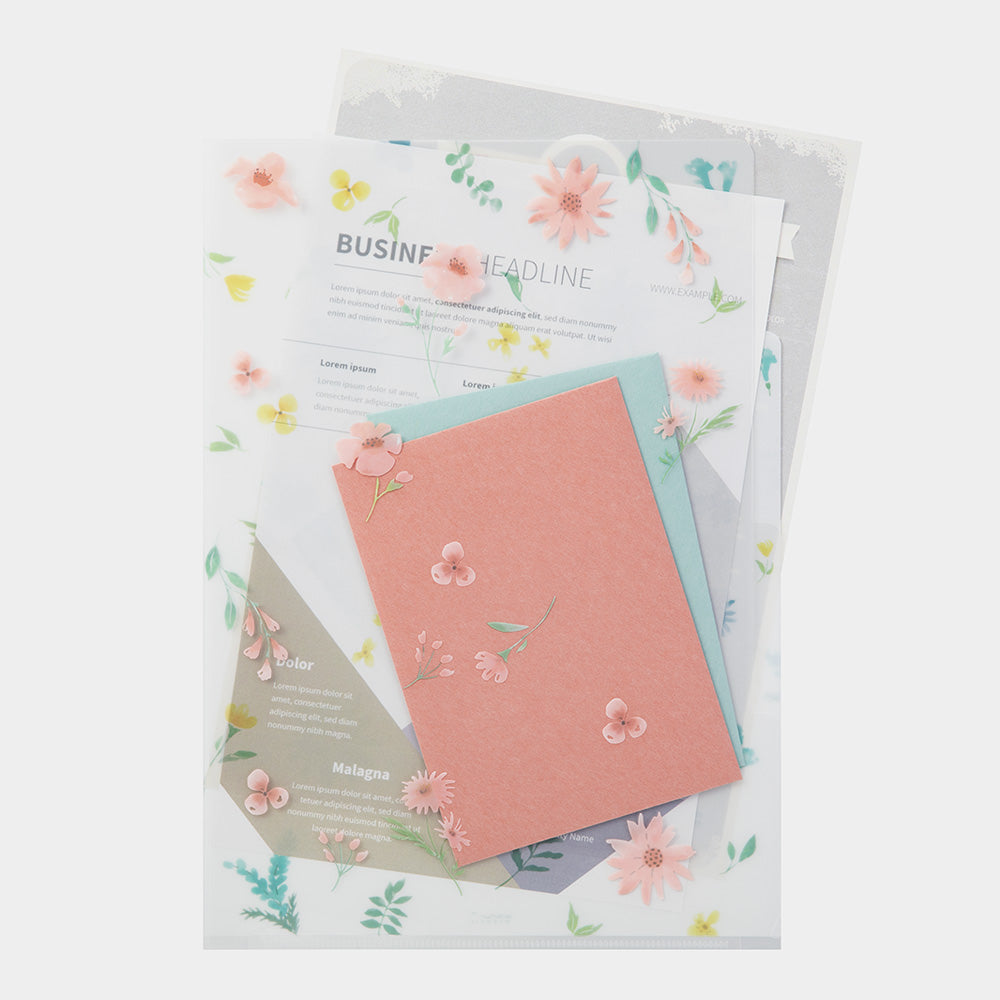 Midori 3 Pockets Clear Folder <A4> Flowers B