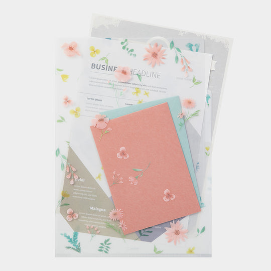 Midori 3 Pockets Clear Folder <A4> Flowers B