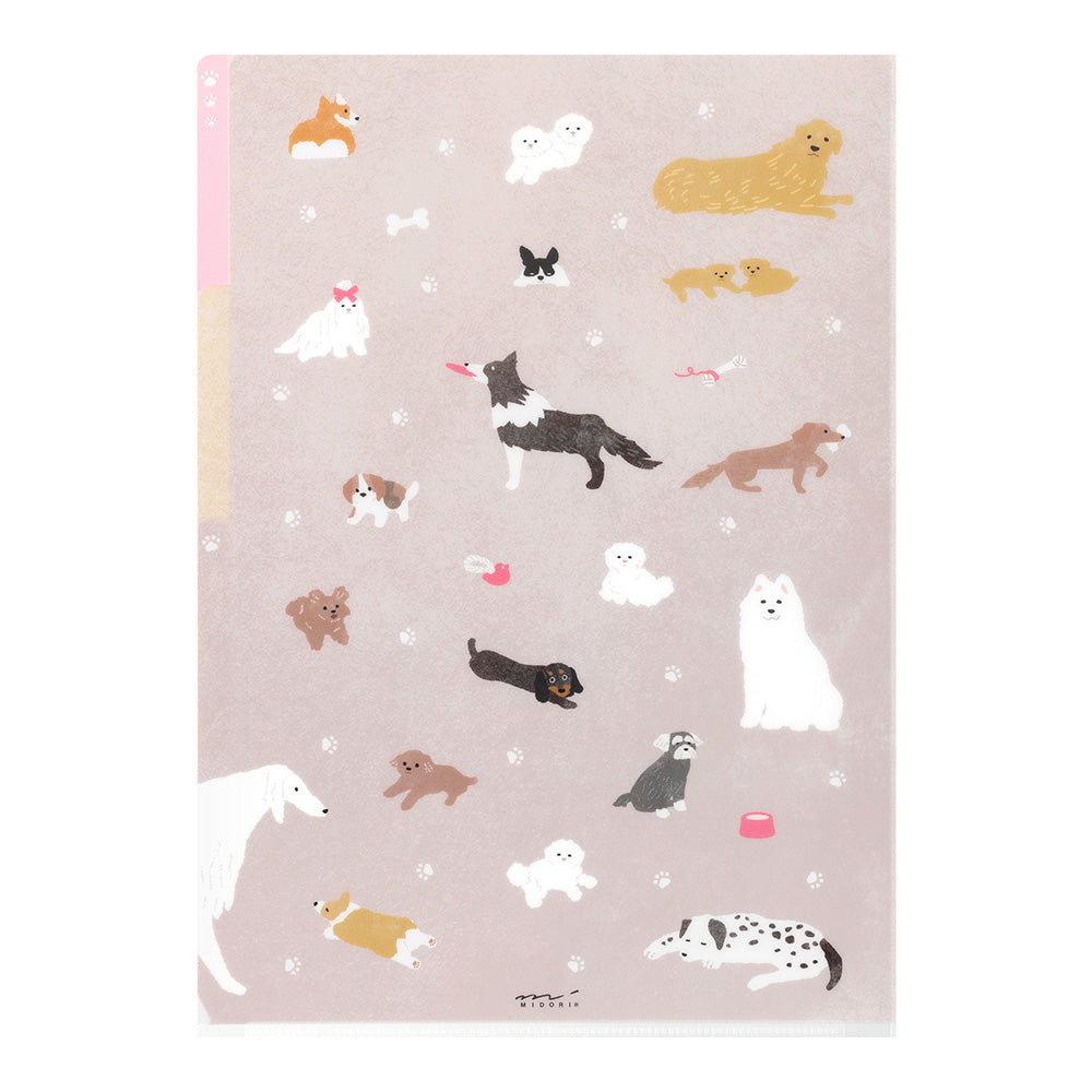 Midori A4 3-Pocket Clear Folder - Dog A