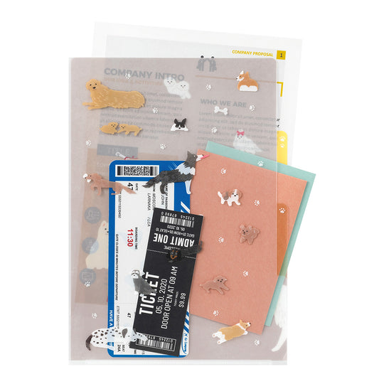 Midori A4 3-Pocket Clear Folder - Dog A