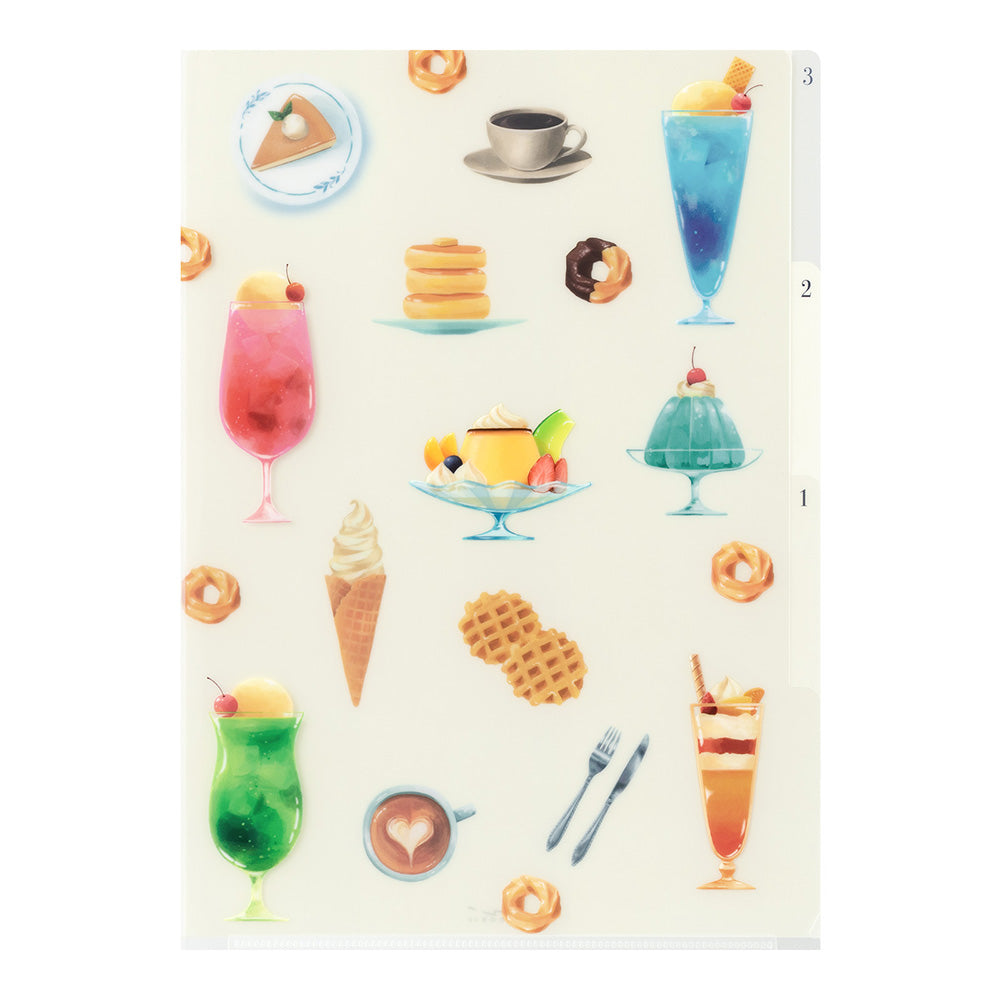 Midori A4 3-Pocket Clear Folder - Cafe