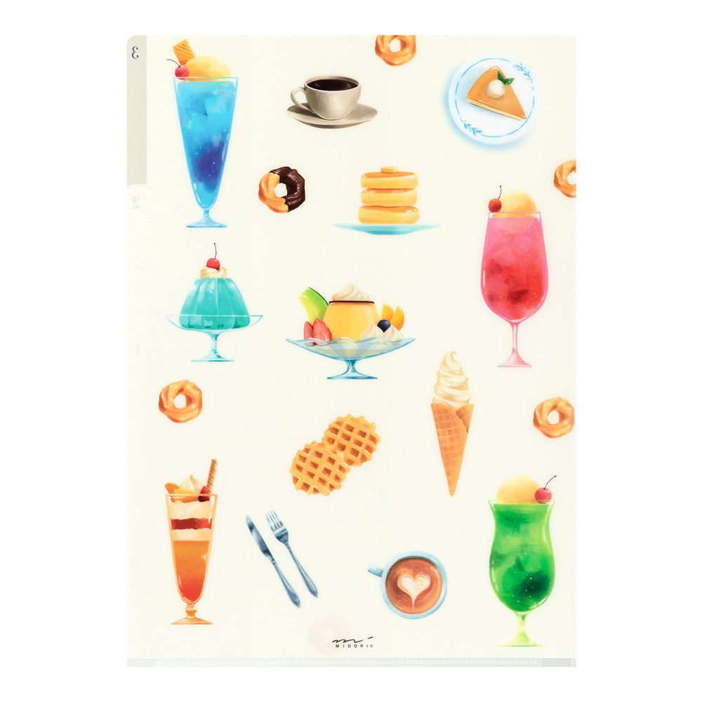 Midori A4 3-Pocket Clear Folder - Cafe