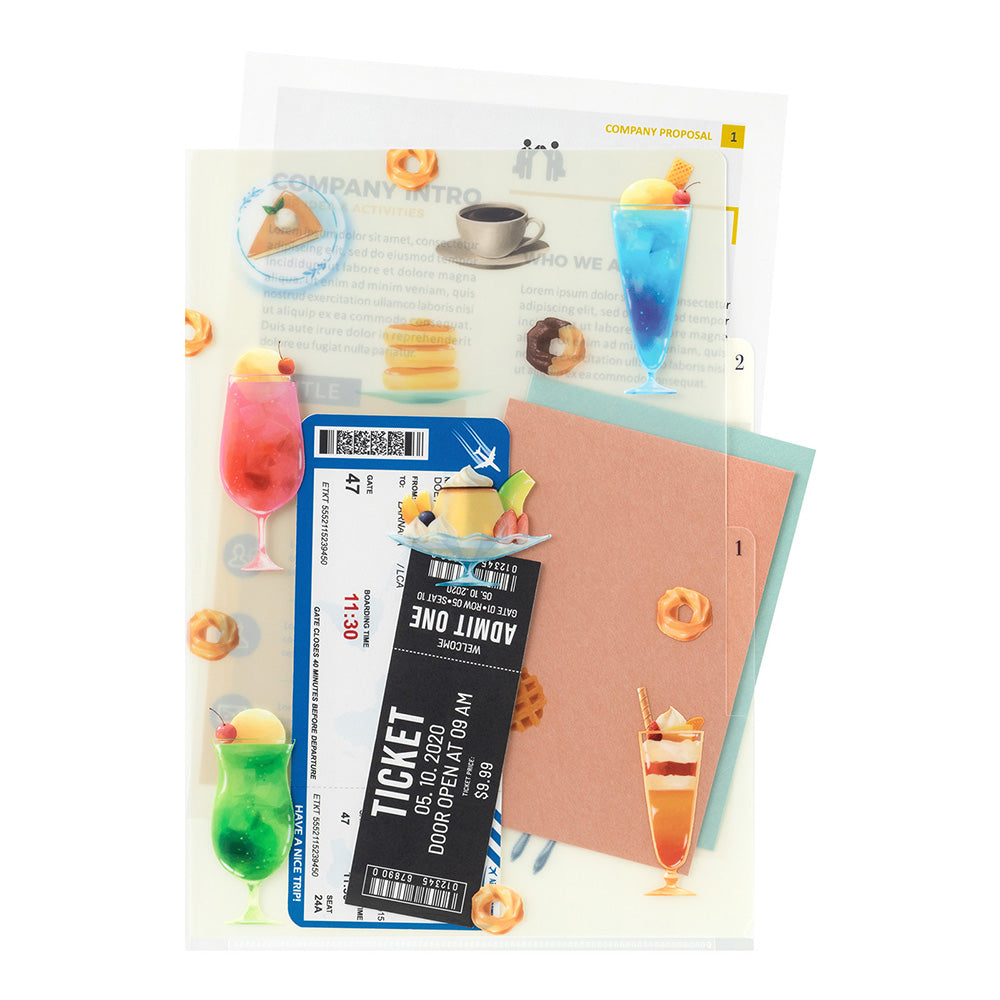 Midori A4 3-Pocket Clear Folder - Cafe
