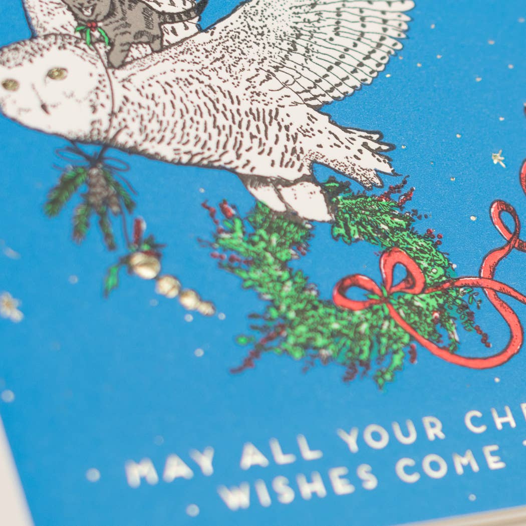 Holiday Owl and Kitty Card: Single Card