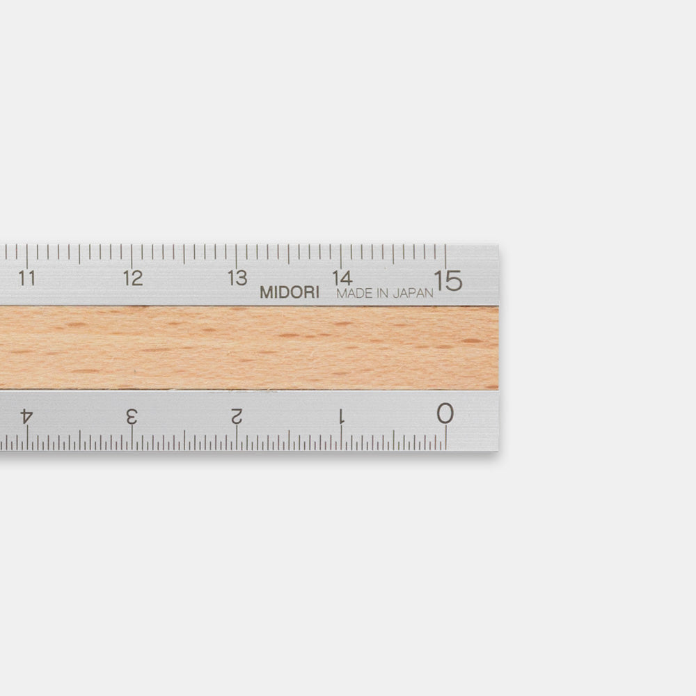 Midori Aluminum Wooden Ruler 15cm Light Brown
