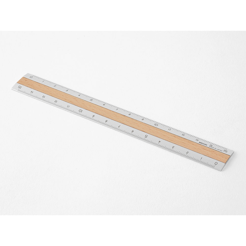 Midori Aluminum Wooden Ruler 15cm Light Brown