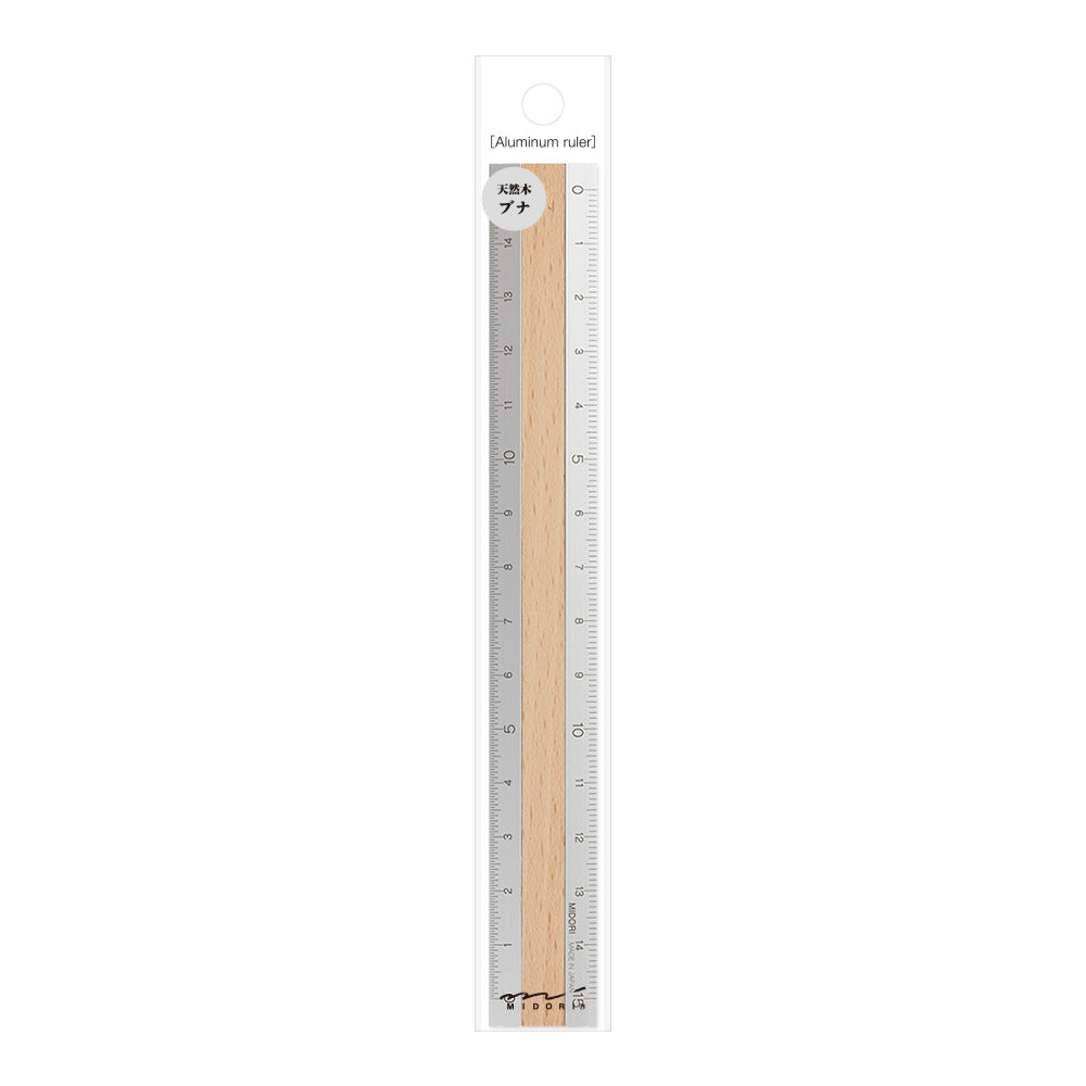 Midori Aluminum Wooden Ruler 15cm Light Brown