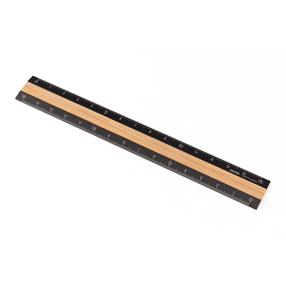Midori Aluminum Wooden Ruler 15cm Black