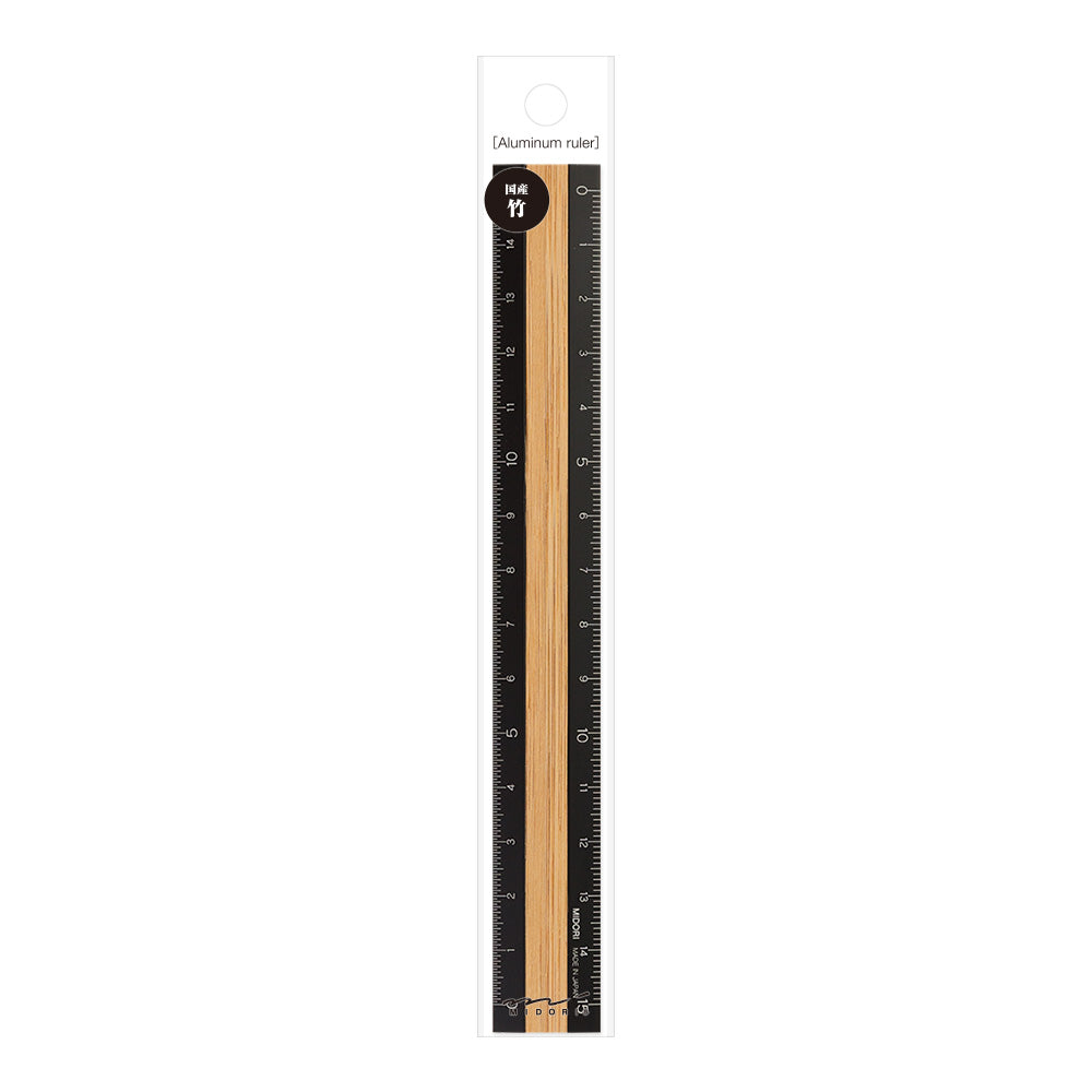 Midori Aluminum Wooden Ruler 15cm Black