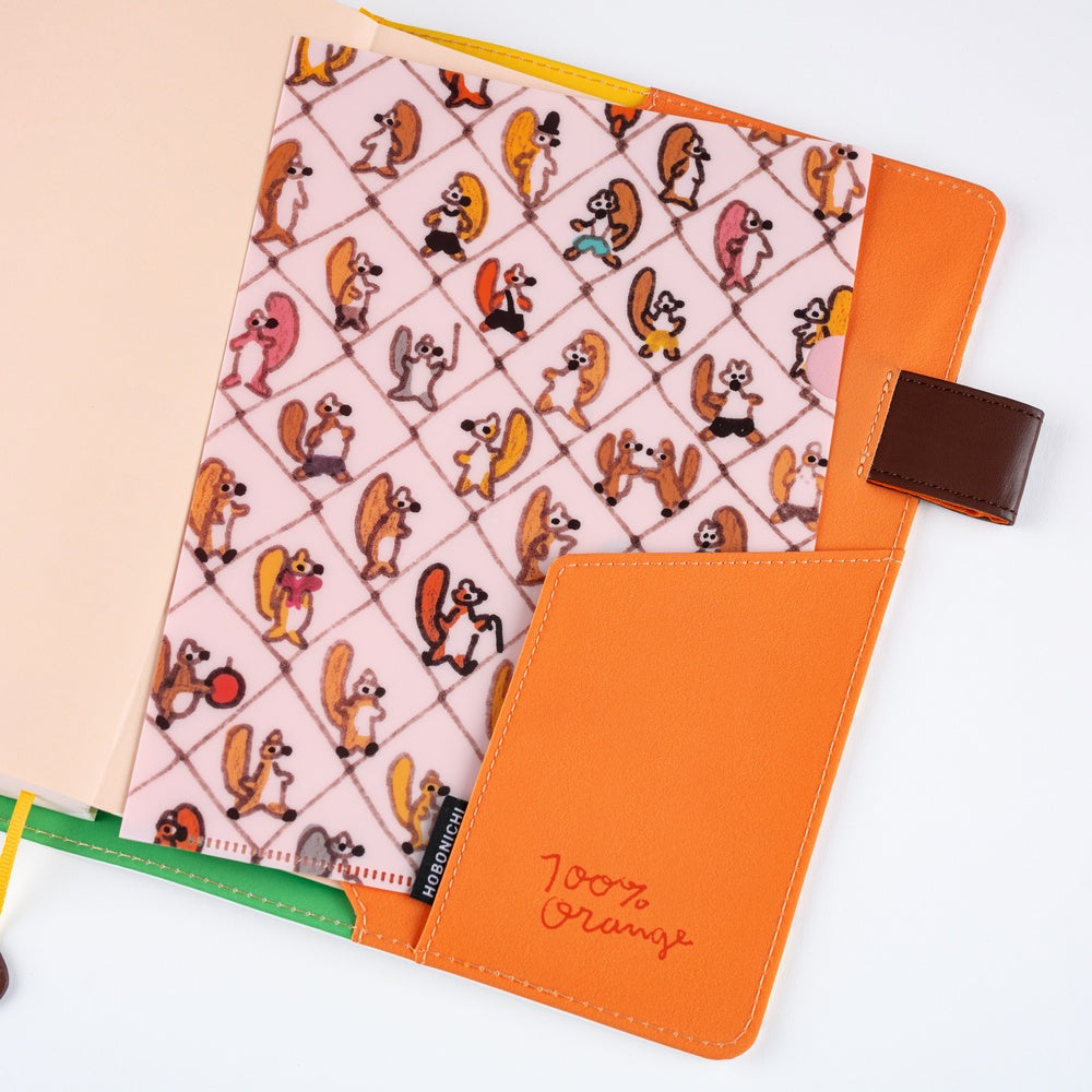 Hobonichi Accessories 100%ORANGE Folder Set of 2 for A5 Size (Squirrel Squadron)